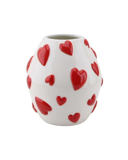 Bloemvaas (hartontwerp) -  Wit/rood