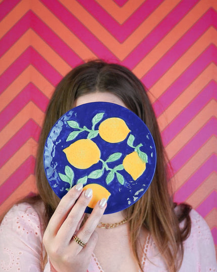 Decoratief bord - Blauw/geel