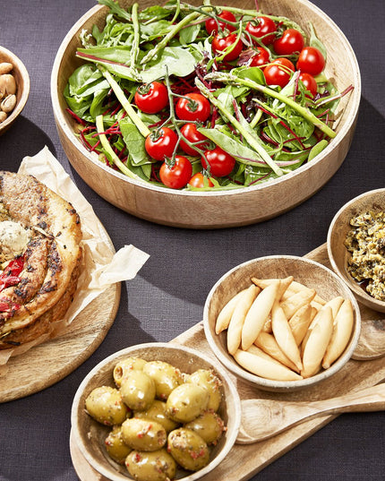 Schaaltjes met dienblad - Lichtbruin Mango hout