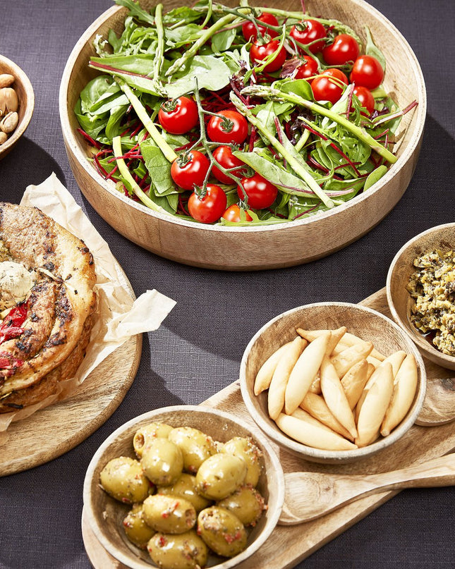 Schaaltjes met dienblad - Lichtbruin Mango hout