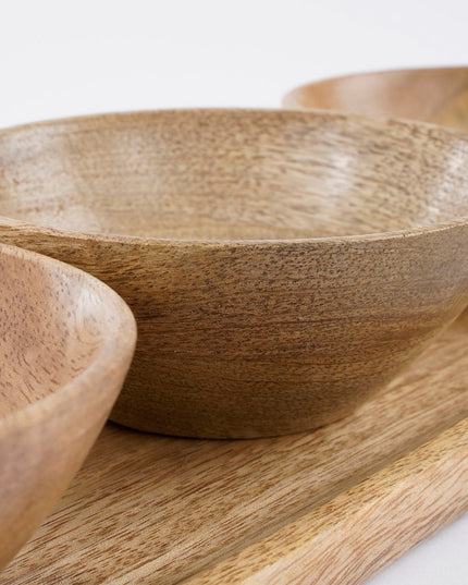 Schaaltjes met dienblad - Lichtbruin Mango hout