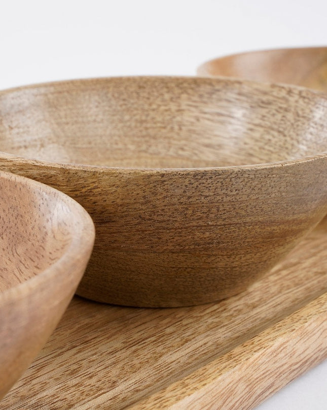 Schaaltjes met dienblad - Lichtbruin Mango hout