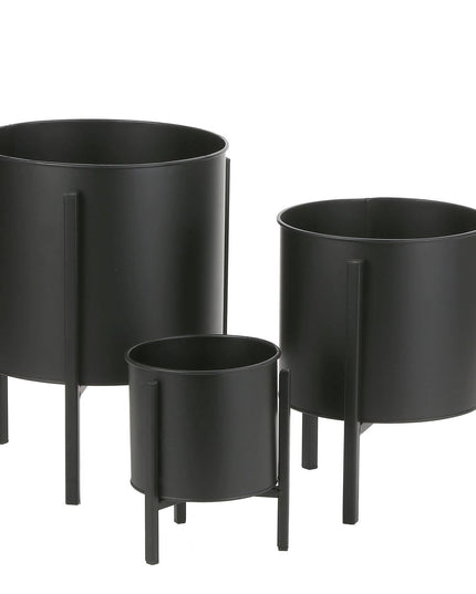 Bloempot op standaard - Set van 3 - Zwart