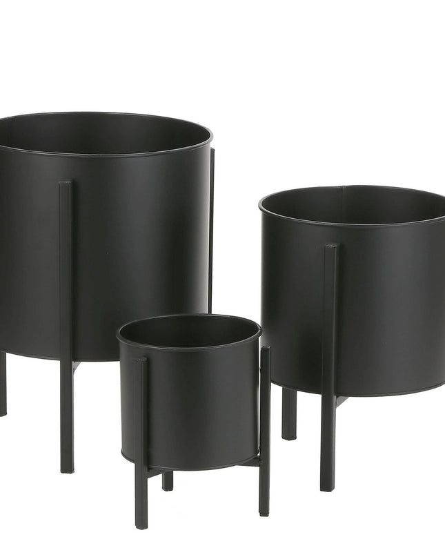 Bloempot op standaard - Set van 3 - Zwart