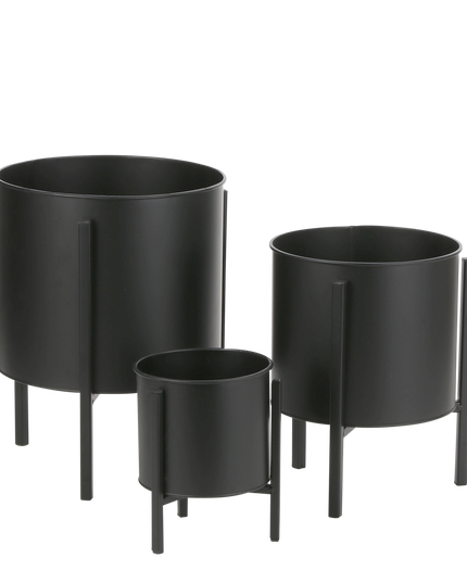 Bloempot op standaard - Set van 3 - Zwart