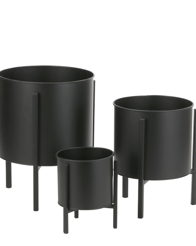 Bloempot op standaard - Set van 3 - Zwart