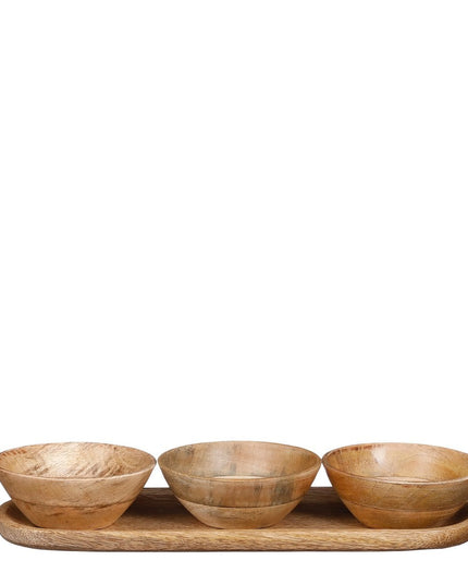 Schaaltjes met dienblad - Lichtbruin Mango hout